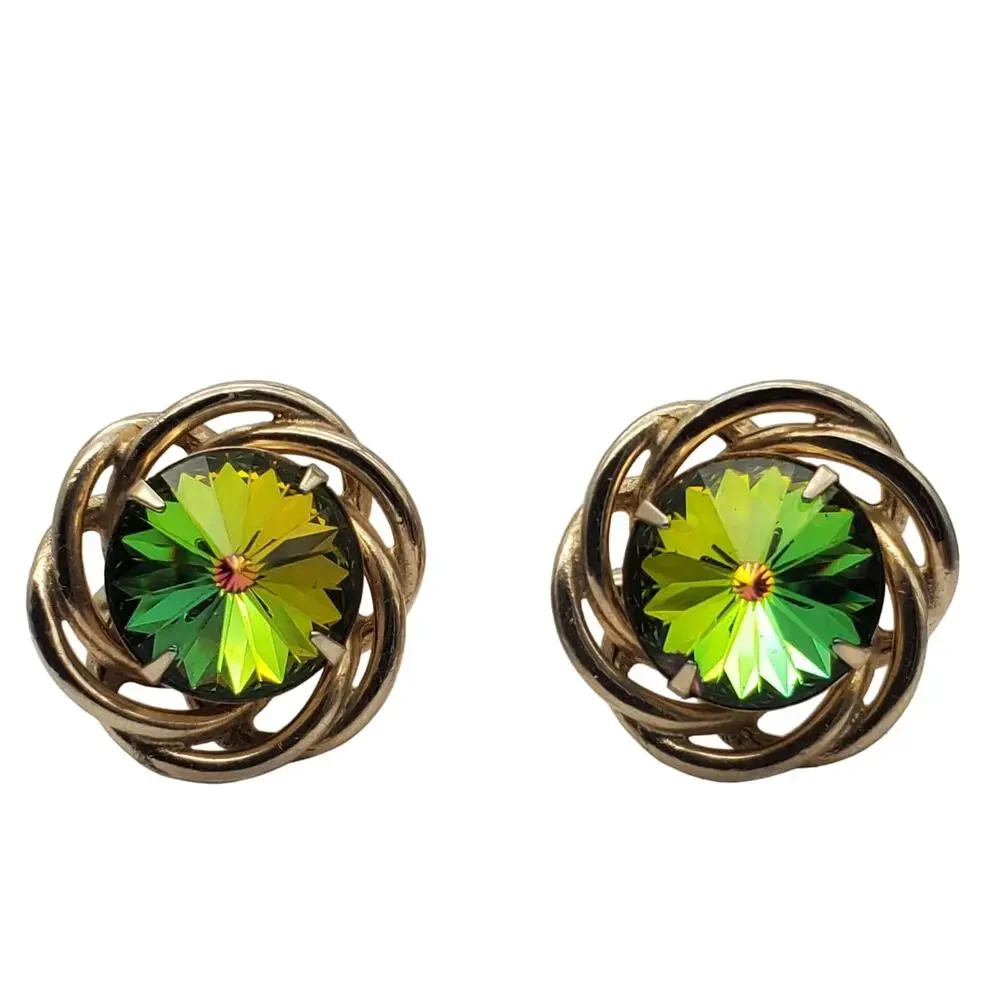 Green Watermelon Rivoli Cufflinks Dante Gold Tone Twisted Menswear 1960s MCM